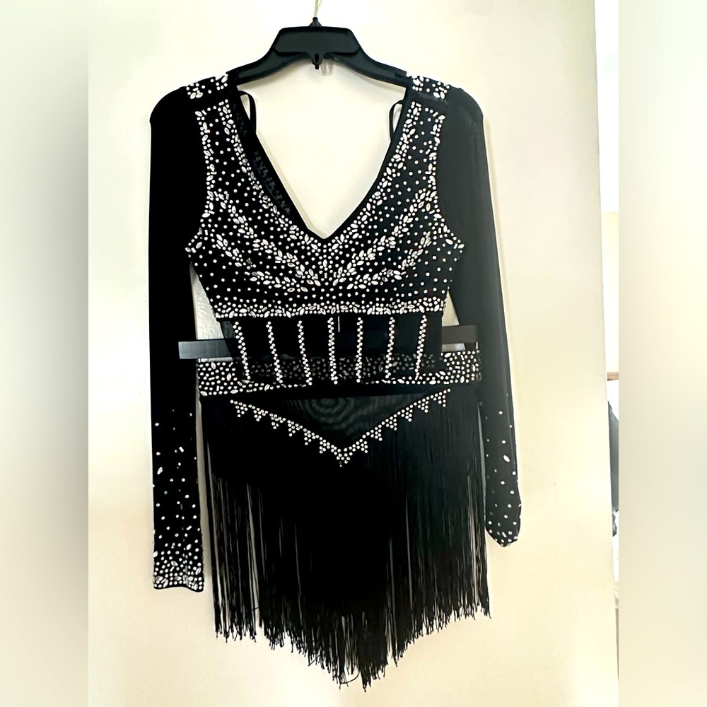 Banjul 2 piece black fringe dance outfit